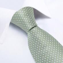Light Green & White Plaid Men's Tie Set, 4pcs Including Pocket Square, Cufflinks, Silver Tie Clip, Wedding Accessories - Green - View 4