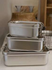 1pc Stainless Steel Lunch Box, Leak-Proof Clip-Lock Food Storage Container, Portable Metal Bento Box, Suitable For Work, School, Picnic, Reusable Meal Prep Container - Multicolor - View 6