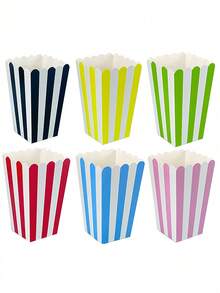 Striped Popcorn Boxes Movie Popcorn Boxes Candy Boxes Snacks Containers For Movie Theatre Suitable For Placing Popcorn French Fries Fried Chicken Snacks Food Decorative Tableware For Birthday Party Party Supplies Camping Kitchen Essentials - Multicolor - View 8