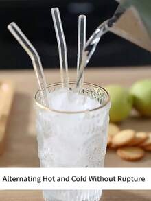 Heat Resistant Clear Glass Straws High Borosilicate Straight Straws Bent Straws For Drinks Cocktails Reusable Drinking Straws For Home Party Bar Travel Kitchen Essentials Accessories Autumn Kitchen Home Decor Back To School Supplies - Multicolor - View 8