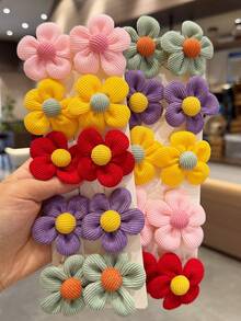 10件可愛女孩彩色花朵髮夾，3D花瓣設計髮飾，兒童盤髮夾，適合學校、外出、節日，百搭活力小女孩髮飾 - 彩色 - 查看 3