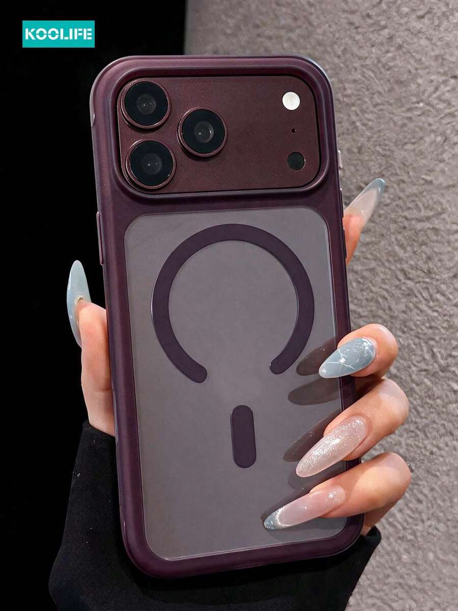 1pc Cherry Red Transparent Magnetic Phone Case, Fashion Minimalist Ins Aesthetic Niche Bold Design, Strong Magnetic Shockproof TPU+PC Protective Cover, Compatible With IPhone 18 Pro Max/18 Pro/17/17 Pro/17 Pro Max/16 Pro Max/15 Pro Max/14 Pro Max/13 Pro Max - Cherry Red - View 1