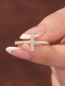 1pc Fashion S Zirconia Cross Adjustable Ring, Exquisite Jewelry Gift For Girls - Cross T Ring - View 3