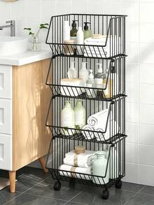 4 Tier Rolling Storage Cart, Breathable Drainage Mesh Shelves, Slanted Design Easy To Grab, Universal Wheels Organizer For Kitchen Snacks Living Room Bathroom - Random Color - View 3