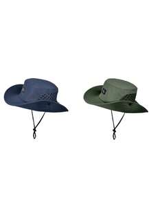 JOYLORD Topi Bucket Pria untuk Memancing Outdoor Warna Polos Cepat Kering dan Bernapas dengan Perlindungan Matahari Gaya Koboi Barat Topi Matahari Dua Fungsi - A - View 15