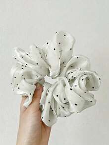 1pc 16cm Extra Large Polka Dot Glass Yarn Scrunchie Suitable For Shopping And Daily Wear - White - View 3