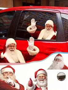 1/4pcs Waterproof Realistic Santa Claus Stickers, Christmas Car Window Glass Decals, Travel With Santa Claus, Fun Christmas Window Stickers (Random Style) - A - View 1