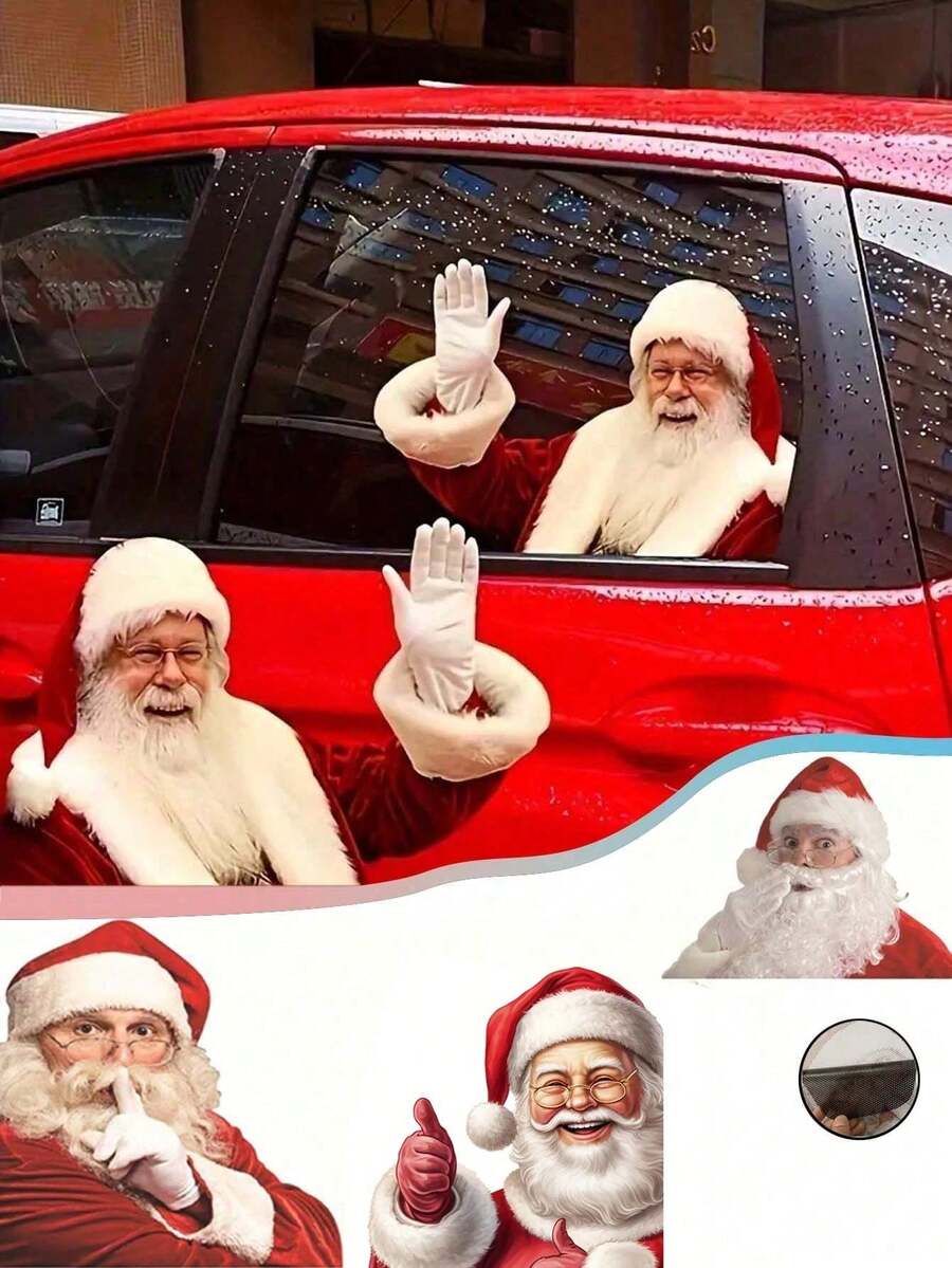 1/4pcs Waterproof Realistic Santa Claus Stickers, Christmas Car Window Glass Decals, Travel With Santa Claus, Fun Christmas Window Stickers (Random Style) - A - View 1
