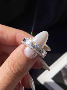 1件 0.005ct 雙軌星形莫桑鑽戒指 925純銀 優雅奢華 完美訂婚婚禮新娘珠寶 - 雙排鑽莫桑戒指 - 查看 6