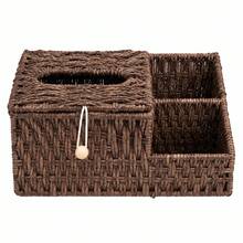 1pc Woven Storage Basket, Handmade Rope Multi-Compartment Storage Box With Lid, Decorative Desktop Organizer For Cosmetics, Stationery, Remote Controls, Suitable For Bedroom, Bathroom And Home Decor - Multicolor - View 8