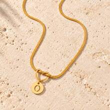 Initial Charm Snake Chain Gold Plated Letter Necklace For Women Men With Heart Knot Disc - Yellow Gold - View 19