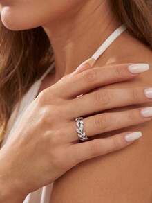 1pc Moissanite Ring Delicate Branch Small Stone Pave Ring Perfect For Women's Daily Wear And Gifting - Silver - View 5