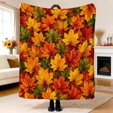 1pc Autumn Maple Leaf Theme Throw Blanket, Colorful Maple Leaf Print Pattern Fleece Blanket, Flannel Single-Sided Printed Blanket, Perfect For Holidays, Birthdays, Sofa And Home Decor - Multicolor - View 7
