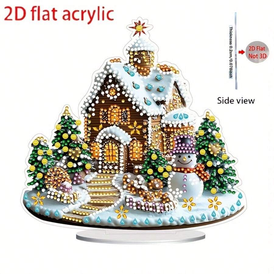 2D Flat Christmas Snow House Character Pattern Desktop Decoration, Acrylic Decorative Craft, Holiday Gift, Handmade Creative - C - View 1