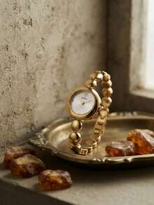 1pc Golden Disc Bracelet-Style Ladies Quartz Watch - Vintage Style, Suitable For Daily Wearing And Gift Giving - White - View 2