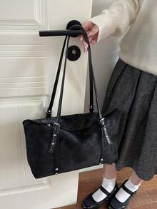 Premium Suede Tote Bag For Women 2026 New Matte Vintage Underarm Bag Large Capacity Shoulder Crossbody Bag - Black - View 3