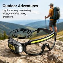 Rechargeable LED Headlamp, Motion Sensor Hands-Free Work Light, Independent COB Light Strip And Spotlight, Emergency Flashing Light, Type-C Charging, Hands-Free Design, Perfect For Car Repair, Running, Camping, Fishing, Cycling And Hiking - A - View 9