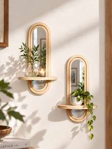 1pc Arched Wall Mounted Mirror Rack, Modern Decorative Wall Mounted Storage Rack, Minimalist Hanging Vanity Organizer Rack, Stylish Mirror Frame Decor, Suitable For Living Room, Bedroom, Bathroom, Entryway, Dressing Room, Apartment Wall Display - Multicolor - View 3
