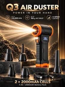 Q3 Penyedot Debu & Peniup Nirkabel Portabel Serbaguna, Hingga 110.000 RPM, 4 Kecepatan yang Dapat Diatur, Lampu LED & Tampilan Persentase Baterai, Pengisian Daya USB, Dilengkapi dengan 5 Nozzle dan Komponen Penyedot Debu yang Dapat Dilepas, Cocok untuk Interior Mobil, Pembersihan Keyboard dan Sofa, Pengisian Angin, Pendinginan, dan Lainnya - Wireless - View 14
