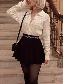 Vuslat Women's Autumn/Winter French Style Warm Thermal Lined Rhinestone Button Polo Collar Sweater For Afternoon Tea, Commuting, Dating, Gathering, Christmas Party, Halloween - White - View 6