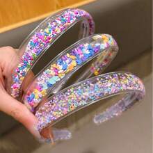 3pcs Random Color Sequin Liquid Glitter Transparent Headband Hair Accessory With Teeth Non-Slip Hair Grip Daily Hair Accessory - Multicolor - View 1