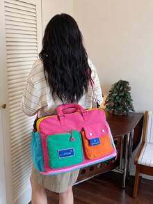 [Travel Duffel Bag] Large Capacity Expandable Stylish Color Block Travel Duffel Bag - Adjustable Shoulder Strap - Women's Weekend Overnight Tote Bag - Perfect For Short Trips, Gym, Outdoor Activities & Everyday Use - Multicolor - View 5