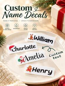 1/3/5pcs Customized Christmas Name Stickers, Featuring Santa Claus, Reindeer And Gingerbread Man Patterns, Personalized Name Labels, Suitable For Wine Glasses, Mugs And Gift Box Decoration, Perfect For Christmas Party Decor - Multicolor(Christmas Edition) - View 1