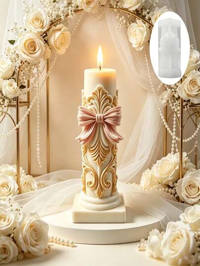 Molde de resina y silicona estilo barroco francés apto para hacer velas - moldes 3D de lazo y pilar de cera, manualidades DIY en relieve para velas, decoración del hogar hecha a mano con patrones barrocos, forma irregular