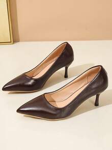New Women's Vintage Elegant Pointed Toe Stiletto High Heel Pumps Fashion Elegant Low Vamp High Heels - Coffee Brown - View 7