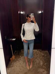 Women's Autumn European & American Style Fashion Blazer Jacket With Stand Collar Rope Knot Frog Buttons - White - View 5