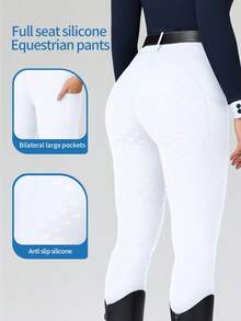 ROYALS MATTINI Women's High Waist Slim Fit Equestrian Pants, Full Seat Silicone Anti-Slip, With Convenient Pockets, Professional Riding Leggings, White Sports Autumn Style - White - View 1
