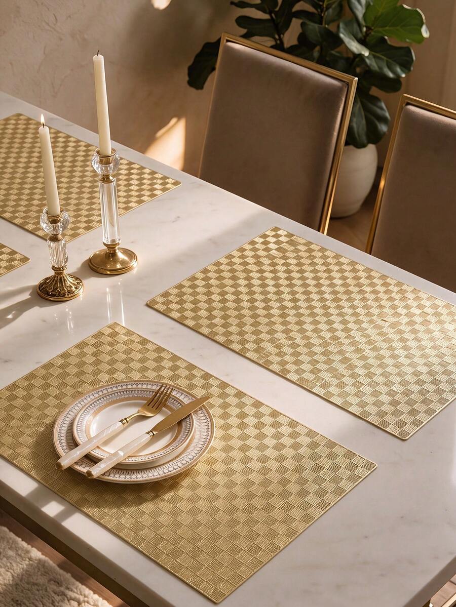 1/120pcs Hollow Rectangular PVC Placemats, Waterproof & Oil-Resistant Western Table Mats, Washable Tableware Pads, Odorless Decorative Mats, Suitable For Restaurants, Cafes, Homestays, Fits Holidays, Parties, Gatherings, Birthdays, Weddings, Dinners And More Occasions. - Multicolor - View 1