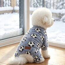1pc Pet Dog , Sports Football Print Plush Pet Four-Legged Outfit, Suitable For Small/Medium Dogs, Puppies, Cats, For Outdoor And Indoor Wear In Cold Autumn/Winter Weather - Light Grey - View 6