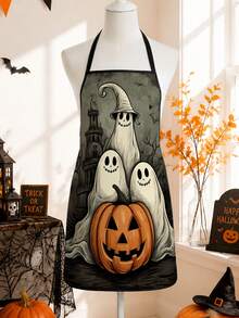 1pc Halloween Ghost Pumpkin Theme Apron, Large Size Premium Fabric, Fun Print Kitchen Party Supplies, Suitable For Gatherings, Parties And Holiday Decor, Perfect For Creating Halloween Party Atmosphere, Halloween Essential - Multicolor 1 - View 5