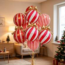 Christmas 4D Round Aluminum Foil Balloon, Red & White Striped Star & Bow Design, Holiday Party Decoration - Multicolor - View 2