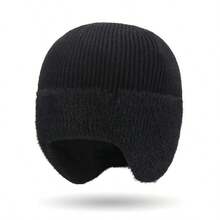 1pc Casual Winter Men's Knitted Hat, Warm Windproof Earflap Beanie, Unisex - A - View 1