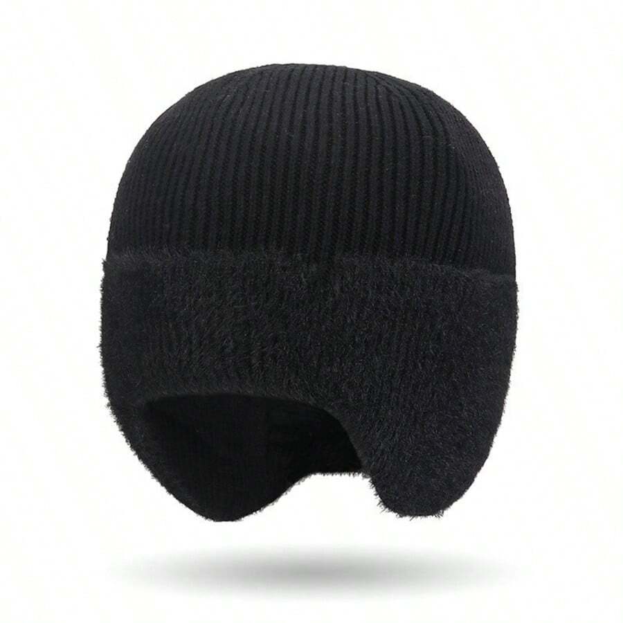 1pc Casual Winter Men's Knitted Hat, Warm Windproof Earflap Beanie, Unisex - A - View 1