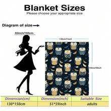1pc Cartoon Owl Digital Print Flannel Blanket - Modern Style, Soft Comfortable Polyester Knit Fabric For All Seasons, Multi-Purpose, Suitable For Sofa, Bed, Travel, Camping, Chair, Gift Blanket - Multicolor - View 9
