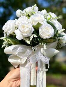 1 Pc Rose Bridesmaid Throw Bouquet, Suitable For Wedding Ceremony, Anniversary Wedding Party Decoration Table Decoration Valentine's Day - Multicolor - View 2