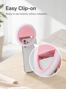 Pink Clip-On 3-Level Dimmable Selfie Ring Light, Suitable For Photography And Live Streaming, Phone Clip-On Fill Light, Portable Live Streaming Light, Makeup Photography Fill Light, Rechargeable Selfie Light, Pink Phone Ring Light 150mAh - Pink - View 7