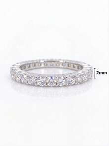 1件 2mm 總克拉重量 0.86 CT 優雅極簡莫桑鑽戒指，925純銀，適合女性婚禮與日常配戴 - 間鑽莫桑戒指 - 查看 5