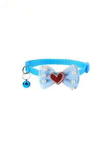 1pc Pet Cat & Dog Decoration, Includes Adjustable Pearl Heart-Shaped Bow Collar With Bell And Necklace - Multicolor - View 6