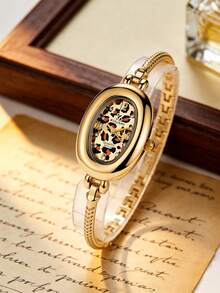 1pc Women's Oval Retro Quartz Watch, Gold Alloy Case, Multi-Color Dial, Gold Alloy Strap, Light Luxury Elegant Watch, Daily Wear And Gift Giving - Multicolor - View 1
