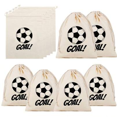 Football Party Canvas Gift Bag, Football GOAL! Printed Drawstring Storage Bag, Suitable For Gifts And Small Accessories, Applicable For Football Party Favors, Game Day, Graduation Celebration Sports Theme Gift Bag