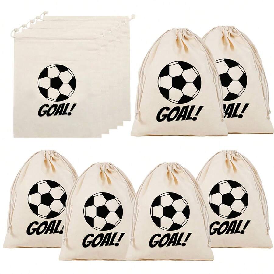 Football Party Canvas Gift Bag, Football GOAL! Printed Drawstring Storage Bag, Suitable For Gifts And Small Accessories, Applicable For Football Party Favors, Game Day, Graduation Celebration Sports Theme Gift Bag - A - View 1