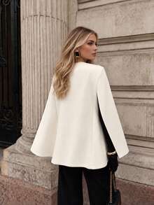 Elegant Women's White Cape Coat, Flared Sleeve Design, Regular Length, Fashionable Autumn Style - White - View 2