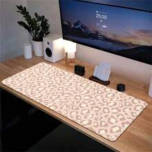 1pc Light Pink Leopard Pattern Faux Leather Desk Pad, Waterproof Oilproof Large Extended Leather Mouse Pad, Computer Keyboard Desk Mat For Work Gaming Study Table Decor - View 3