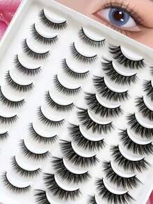 20 Pairs Mixed Style 3D Mink Fur Natural New False Eyelashes, Dramatic Fluffy Soft Dense Curly Fake Lashes Essential For Daily Dates. Realistic Makeup Eyelashes Reusable, Extend The Lifespan Of Makeup And Beauty Tools. Fairy's First Choice Long Eyelashes, Short Dense Fake Lashes Makeup Products Suitable For Weddings, Parties, Clubs - Black - View 6