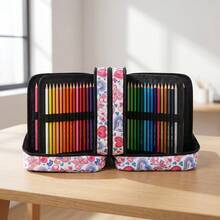 120-Slot Colored Pencil Storage Box, Large Capacity Pencil Pouch, Gel Pen Storage Zipper Portable - 120 Holes--pink - View 5