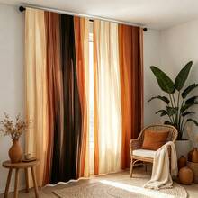 2pcs Abstract Vertical Striped Curtains, Featuring A Pattern Of Beige,Brown,And Black Stripes,2D Flat Printing,Translucent,With Rod Pockets,Suitable For Living Rooms And Bedrooms,Serving As Modern Minimalist Bohemian Home Decor - Multicolor - View 2